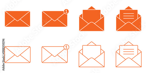Envelope icon set. Email vector set. Isolated mail line icon set. Send mail to address inbox.