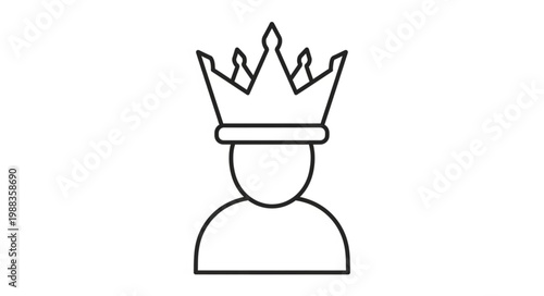 Simple Line Art Icon of a Person Wearing a Crown.