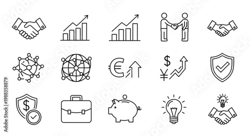 Business Icons Hand Drawn Sketch Style.