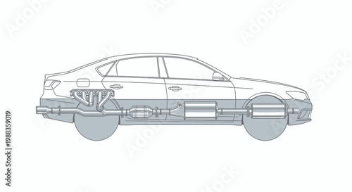 Automotive Exhaust System Diagram - Vehicle Undercarriage Illustration
