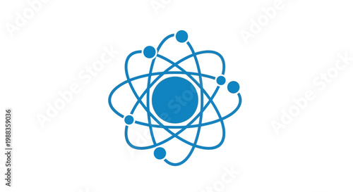 Illustration of an atom model with orbiting electrons representing scientific structure