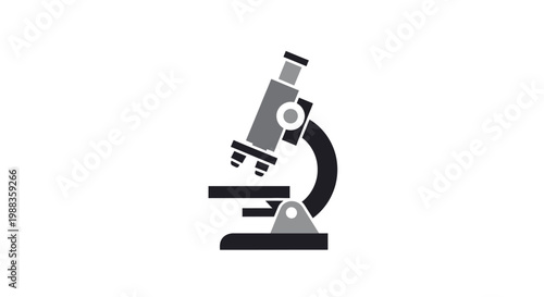 A detailed illustration of a laboratory microscope against a clean white backdrop