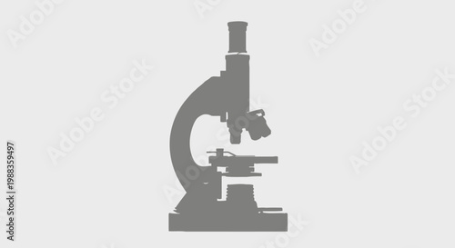Monochromatic Illustration of a Microscope on a White Background for Science and Research