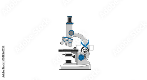 Illustration of a microscope with a dna helix indicating science and medical research