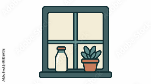 Window with plant and milk bottle