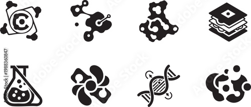 Science Research and Biotechnology Innovation Silhouette Icon Set