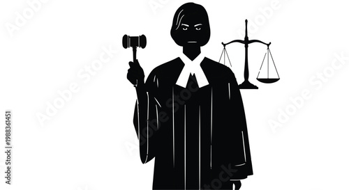 Silhouette of Female Judge with Gavel and Scales of Justice, Women Empowerment in Law and Legal System Concept