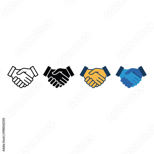 Handshake icons for business cooperation agreement partnership communication deal handshake vector set.