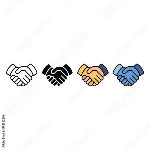 Handshake icons for business cooperation agreement partnership communication deal handshake vector set.