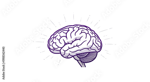 Illustration of a brain with radiating lines representing mental activity and cognitive function