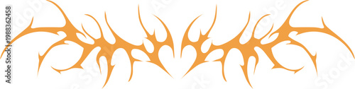 Intricate orange tribal tattoo design featuring sharp symmetrical thorny shapes and curved edges that provide a bold artistic aesthetic for body art enthusiasts looking for unique decorative elements 