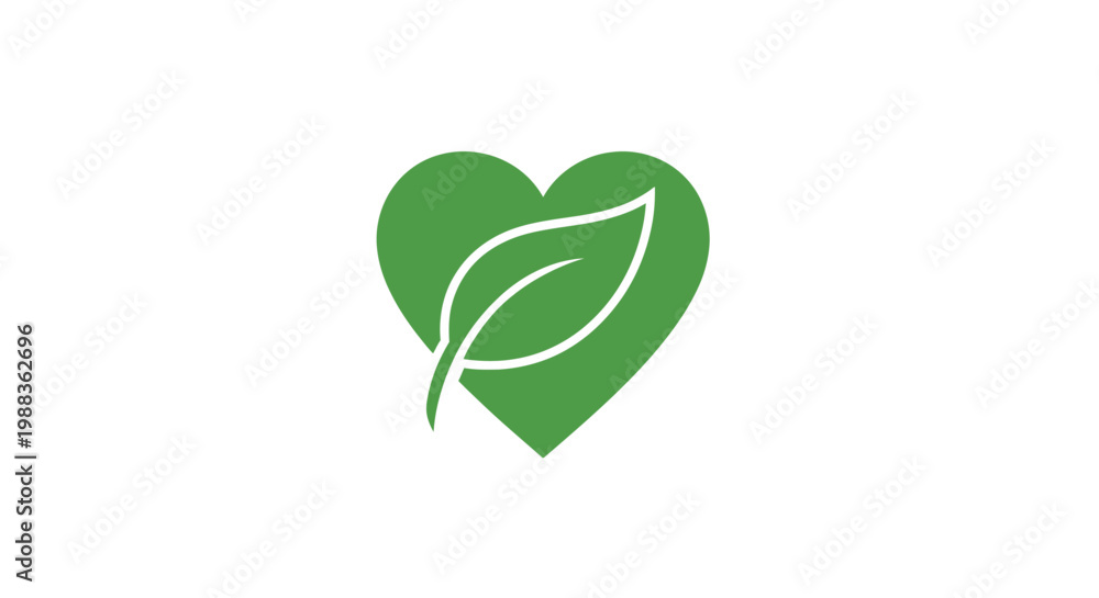 Fototapeta premium Eco-Friendly Heart with Leaf Illustration Representing Nature's Love and Environmental Care