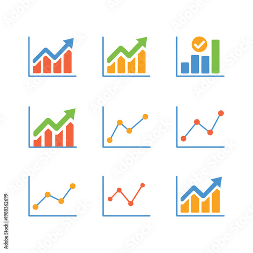 Business finance graph charts with upward trends bars and lines on checkered background for growth.