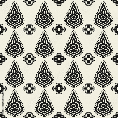 Black and white seamless ikat pattern with ethnic ornamental motifs. Template for Pattern, textile, Gift wrapping paper, and etc.