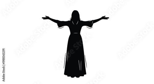 Silhouette of Successful Woman with Open Arms, Freedom and Empowerment Concept