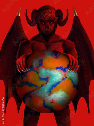 Satanic power and occult control over the earth. Template for Illustration, Banner, and etc.