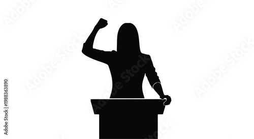 Silhouette of Powerful Woman Leader Speaking at Podium, Political Activism and Female Empowerment Concept