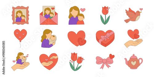 Mothers Day Hand Drawn Icon Set