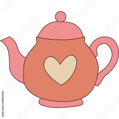 Cute Pink Teapot with Heart Illustration