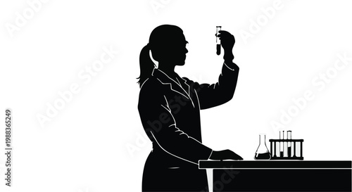 Silhouette of Female Scientist Working in Laboratory, Women in STEM and Medical Research Concept