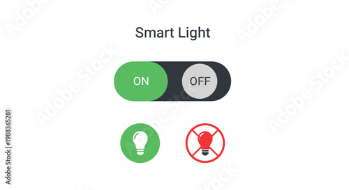 A smart light switch interface with on and off buttons on a white background