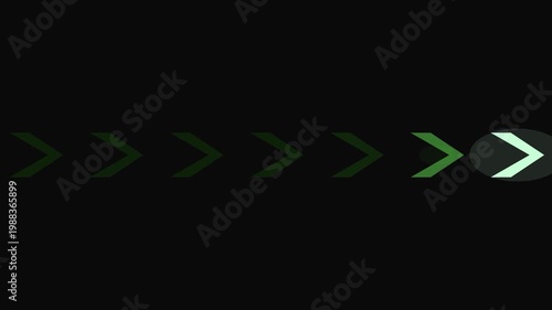 4K Digital Green Arrow Chevrons Loading Animation on Black Background