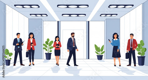 Modern Office Interior with Business People Walking.