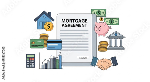 Mortgage Agreement Document with Financial Elements and Symbols.