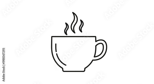 Minimalist outline of a steaming coffee cup, ideal for designs and illustrations