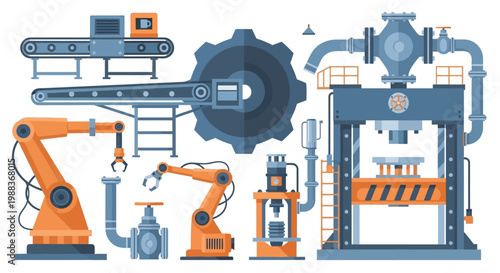 Industrial Automation and Robotic Machinery Illustration Depicting Modern Manufacturing