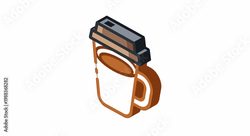 Isometric illustration of a takeaway coffee cup with a lid on a white backdrop