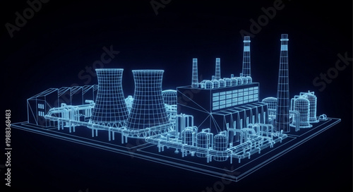 Digital blueprint of a modern industrial complex.