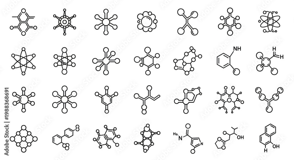 Fototapeta premium Collection of Hand Drawn Chemical Molecular Structures.