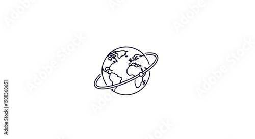 Minimalist world globe illustration with orbital ring symbolizing global interconnectedness