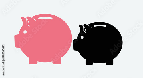 Piggy bank duo in vibrant pink and sleek black for financial concepts, saving, and investment