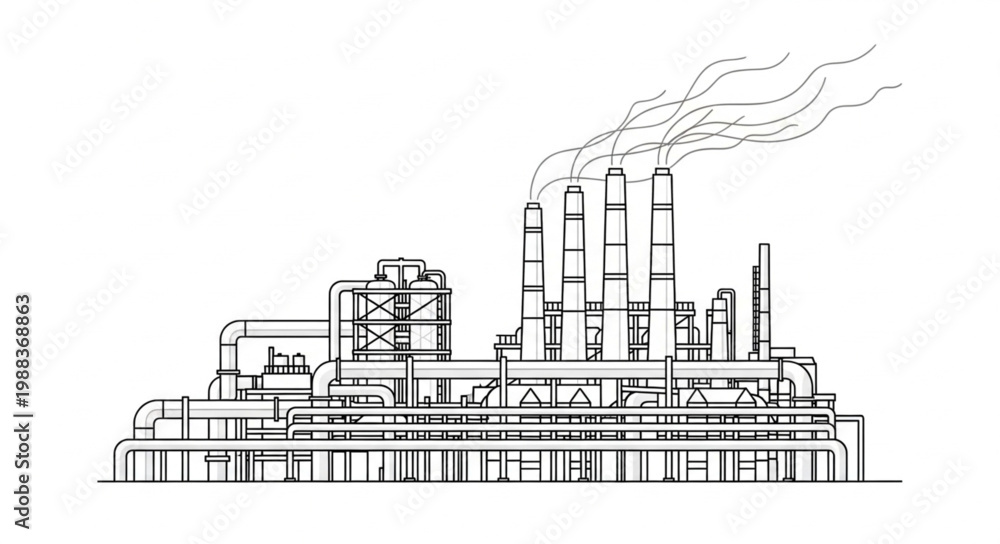 Fototapeta premium Industrial Factory Building With Smoke Coming From Chimneys.