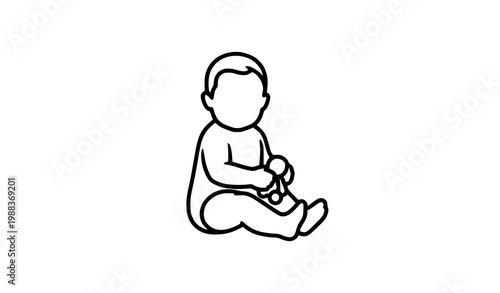 Baby Sitting with Toy Line Icon Vector Illustration for Pediatric and Nursery Design