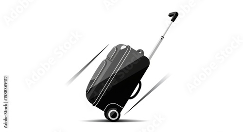 Black Rolling Suitcase With Extendable Handle On White Background.