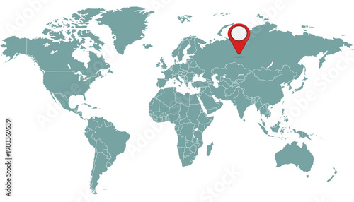 World map. Grey modern vector map. Color pointers