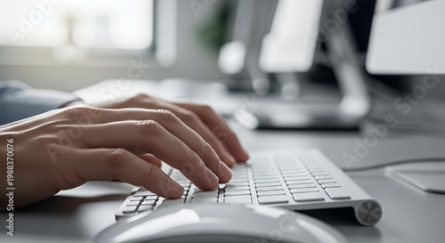 Side View Close Up of Fingers Typing on Low Profile Mechanical Keyboard for Fast Computer Interaction and Web Browsing