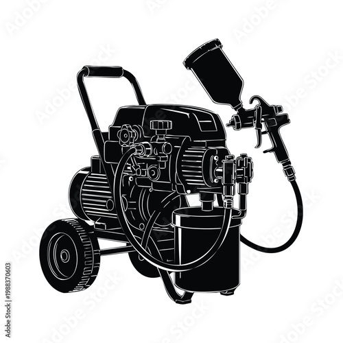 Airless paint sprayer motor pump with spray gun bundle silhouette.