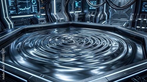 Metallic liquid surface with ripple effect, high detail, futuristic style