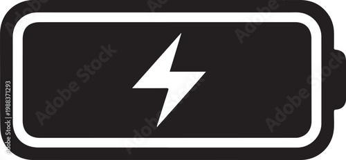 Minimalist Black Battery Charging Icon with Lightning Bolt