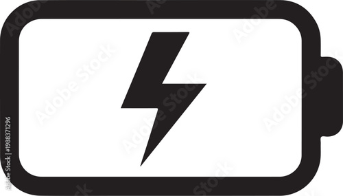 Minimalist Black Battery Charging Icon with Lightning Bolt