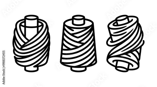Artistic Black and White Illustrations of Spools of Thread.