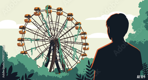 Man looks at Ferris wheel 4.