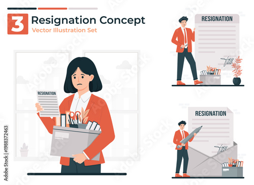 resignation resign letter to quit job illustration concept unemployment. Receptionist, receptionist, receptionist. Vector illustration