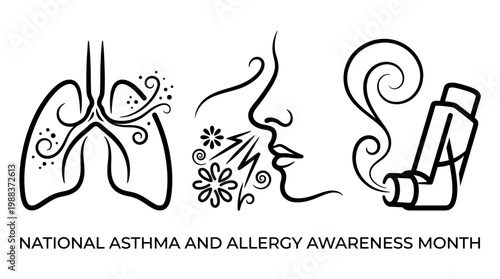 Asthma and Allergy Awareness Month - Medical Illustration of Symptoms.