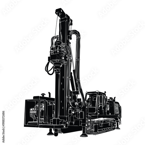 Drilling rig silhouette vector illustration industrial.