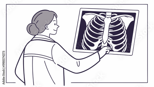 Female doctor examining chest x-ray scan in medical office environment